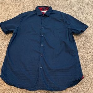 Men’s Denim & Flower Short Sleeve Shirt BLUE